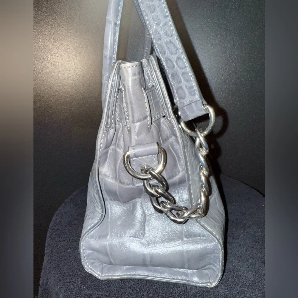 Michael Kors Hamilton gray crocodile embossed shoulder satchel purse